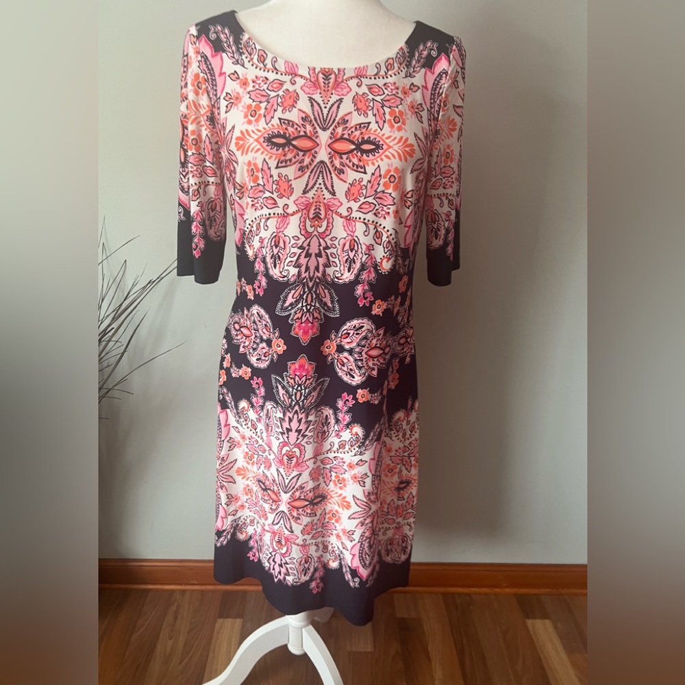 Eliza J Pink and Black 3/4 sleeve midi dress